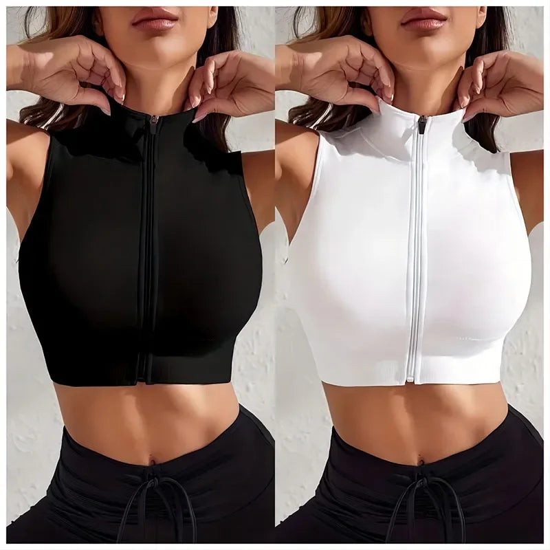 Women’s 2-Piece Activewear Set – Zip Front Sports Bra Crop Top & High-Waist Shorts | Workout, Yoga, Athleisure