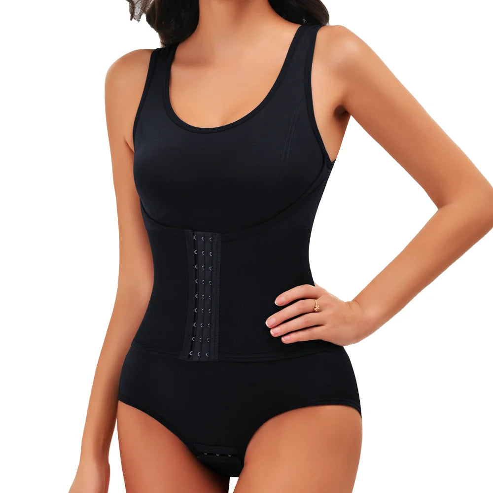 Waist-Cinching Tummy Control Shapewear Bodysuit with Adjustable Belt – Seamless Full-Body Slimmer