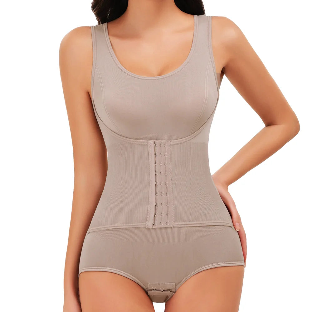 Waist-Cinching Tummy Control Shapewear Bodysuit with Adjustable Belt – Seamless Full-Body Slimmer