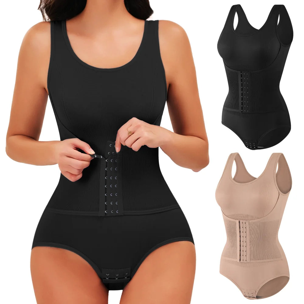 Waist-Cinching Tummy Control Shapewear Bodysuit with Adjustable Belt – Seamless Full-Body Slimmer