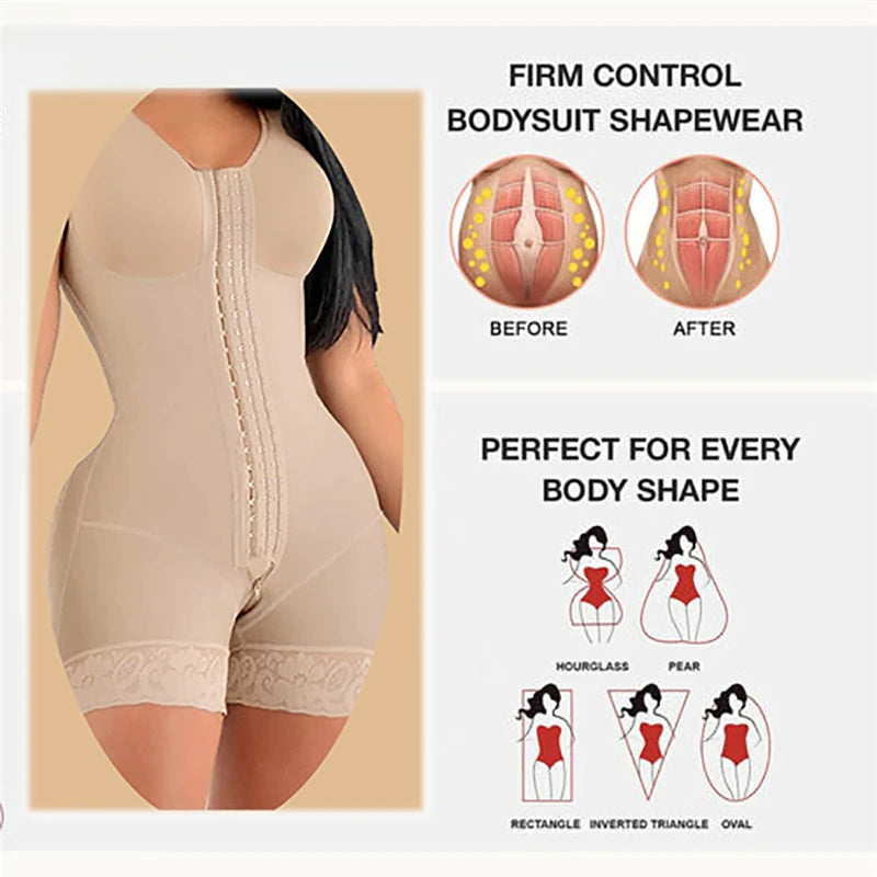 High Compression Colombiana Faja Shapewear – Short Girdle with Bust Support & Adjustable Brooches | Post-Surgery, Snatched Waist, Body Sculpting Shaper