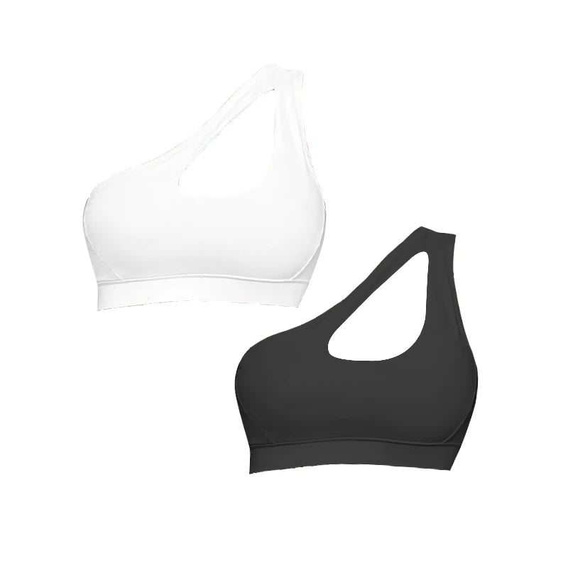 Women’s One Shoulder Sports Bra – Push Up, Anti-Sweat, Shockproof Fitness Bra, Yoga Crop Top