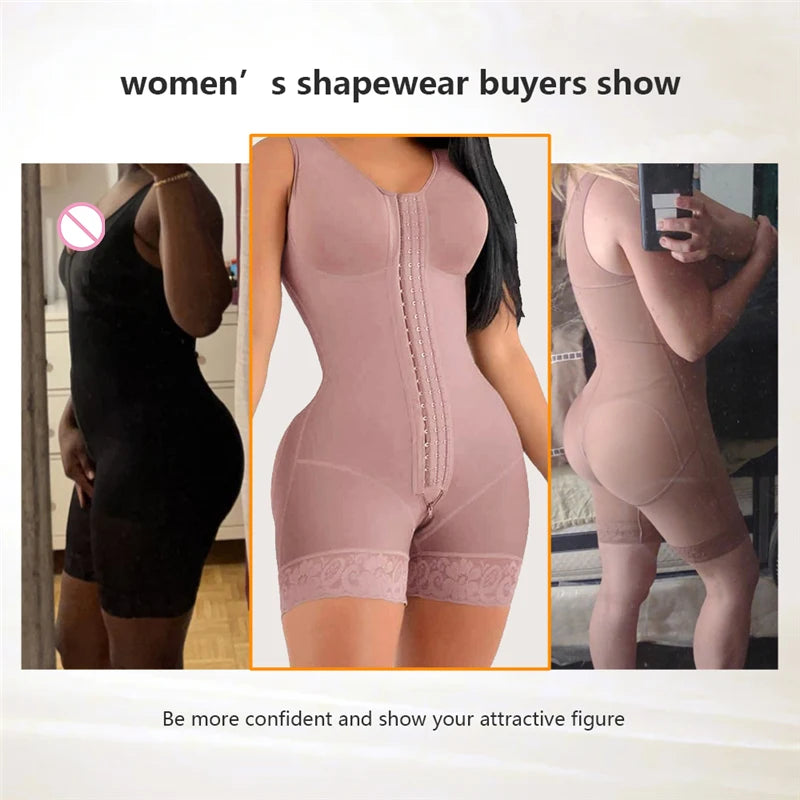 High Compression Colombiana Faja Shapewear – Short Girdle with Bust Support & Adjustable Brooches | Post-Surgery, Snatched Waist, Body Sculpting Shaper