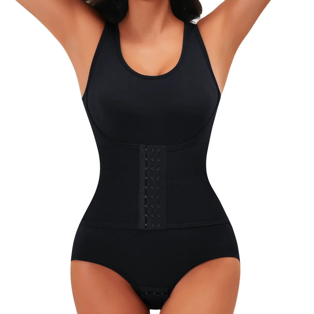 Waist-Cinching Tummy Control Shapewear Bodysuit with Adjustable Belt – Seamless Full-Body Slimmer