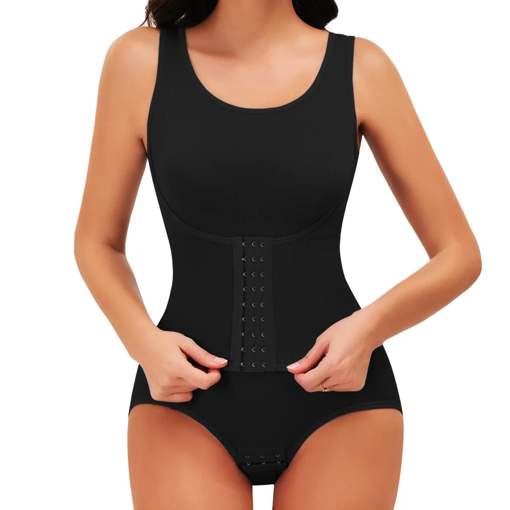 Waist-Cinching Tummy Control Shapewear Bodysuit with Adjustable Belt – Seamless Full-Body Slimmer