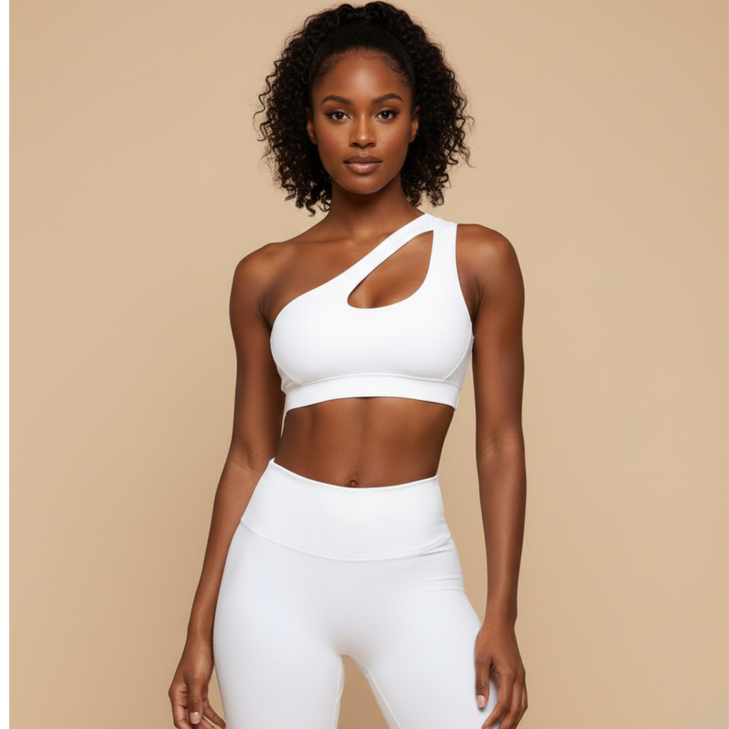Women’s One Shoulder Sports Bra – Push Up, Anti-Sweat, Shockproof Fitness Bra, Yoga Crop Top